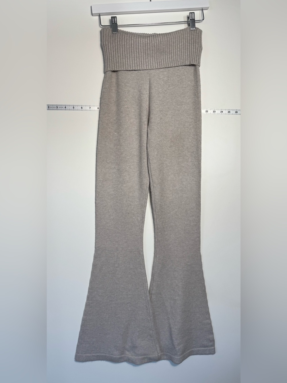 Lioness Taupe Knit Foldover Waist Flare Pants Size S